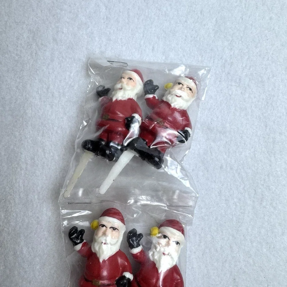 Vintage Lot Of 12 Santa Clause Cupcake Picks Toppers Red Plastic Christmas Decor